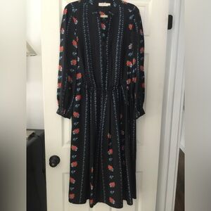 Tory Burch Black 100% Silk Floral Long Sleeve Dress Size 12  Pristine Condition